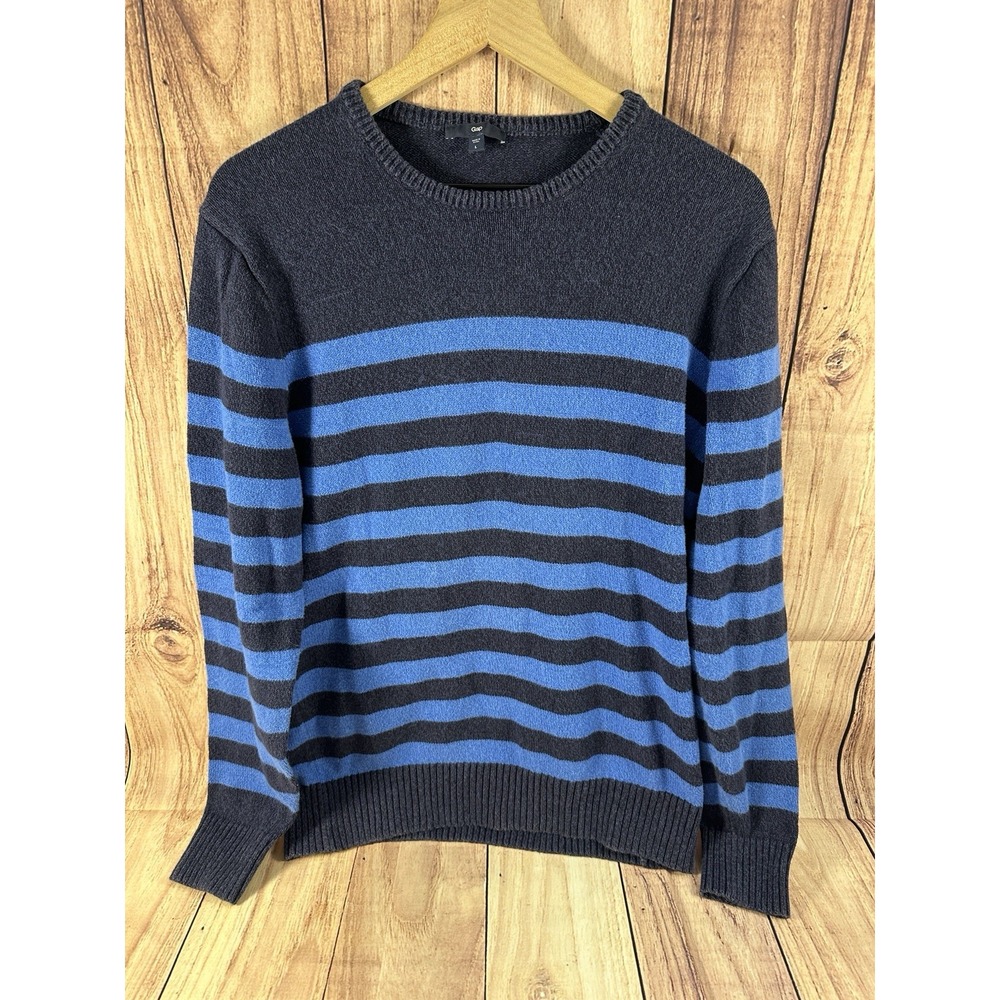GAP Men's Cotton Sweater Stripe‎ Crewneck , Blue Stripe LARGE